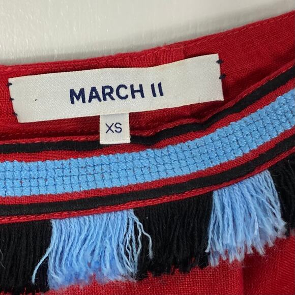 NWOT MARCH 11 Dress XS Tunic Aztec Embroidery Off Shoulder Long Sleeve Tassel - Picture 4 of 15